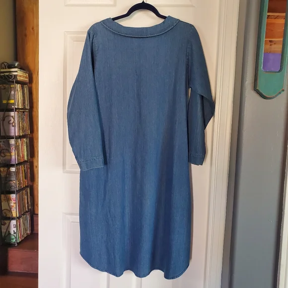 Cottagecore Denim Blue Dress Minimalist Retro Sheath With Pockets 2XL Wang Yi Ge - Picture 5 of 12